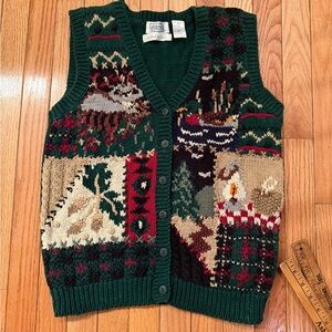 Vintage Hand Knitted Ashley Multicolor Patterned Cardigan Vest